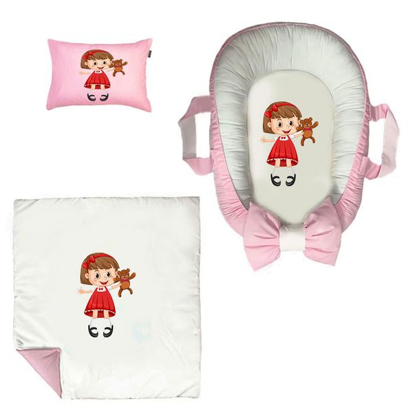 سرویس خواب سه تکه نوزاد ناریکو مدل گارد محافظ دار طرح دختر بچه کد 0454