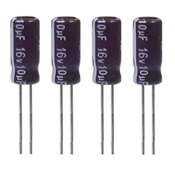 خازن الکترولیت 10میکروفاراد 16ولت آکسبوم مدل TEC-10016 بسته 4 عددی