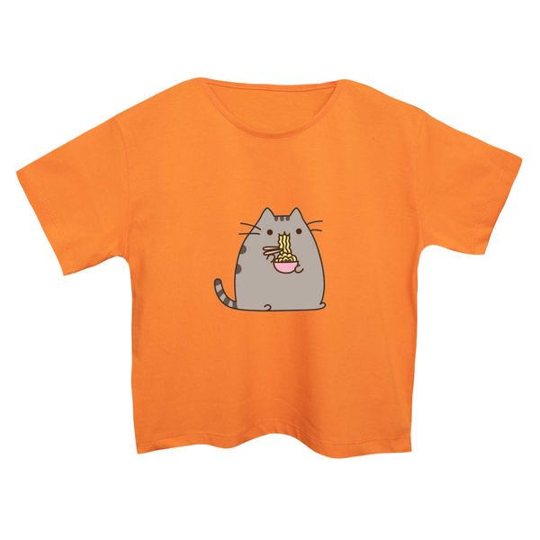 کراپ‌تی شرت آستین کوتاه زنانه مدل گربه کد 1