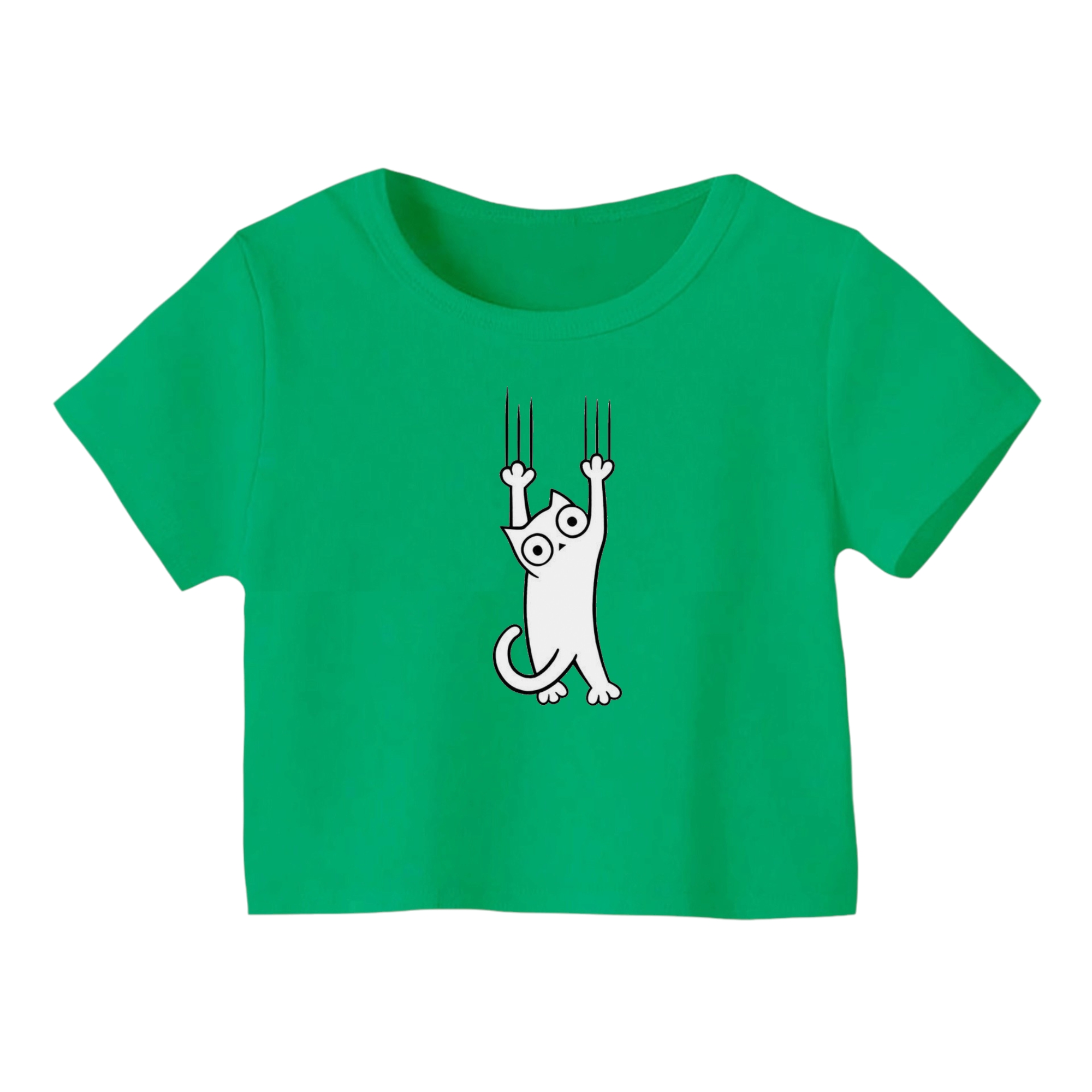 کراپ‌ تی‌شرت آستین کوتاه زنانه مدل گربه کد ۲۴ رنگ سبز