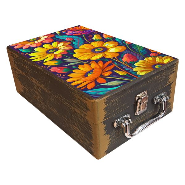 جعبه هدیه چوبی مدل چمدان طرح بهاری کد WS791