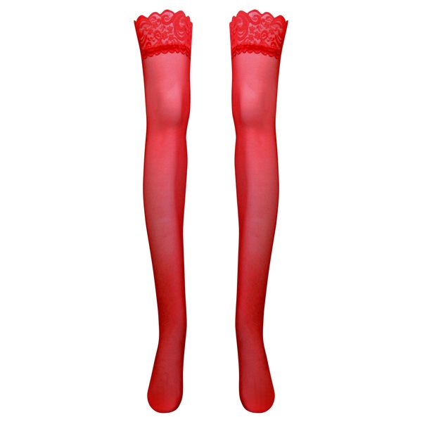 جوراب ساق بلند زنانه ماییلدا مدل لبه گیپوری نازک کد 4927-4445 رنگ قرمز