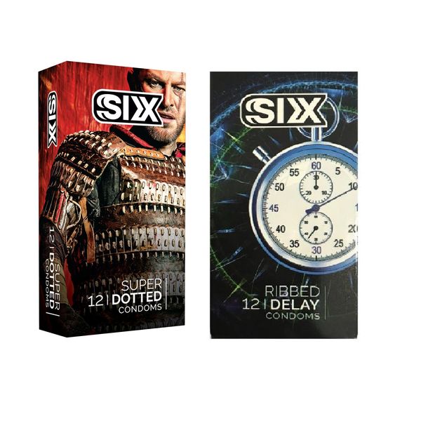 کاندوم سیکس مدل superdotted بسته 12 عددی به همراه کاندوم سیکس مدل Ribbed Delay بسته 12 عددی