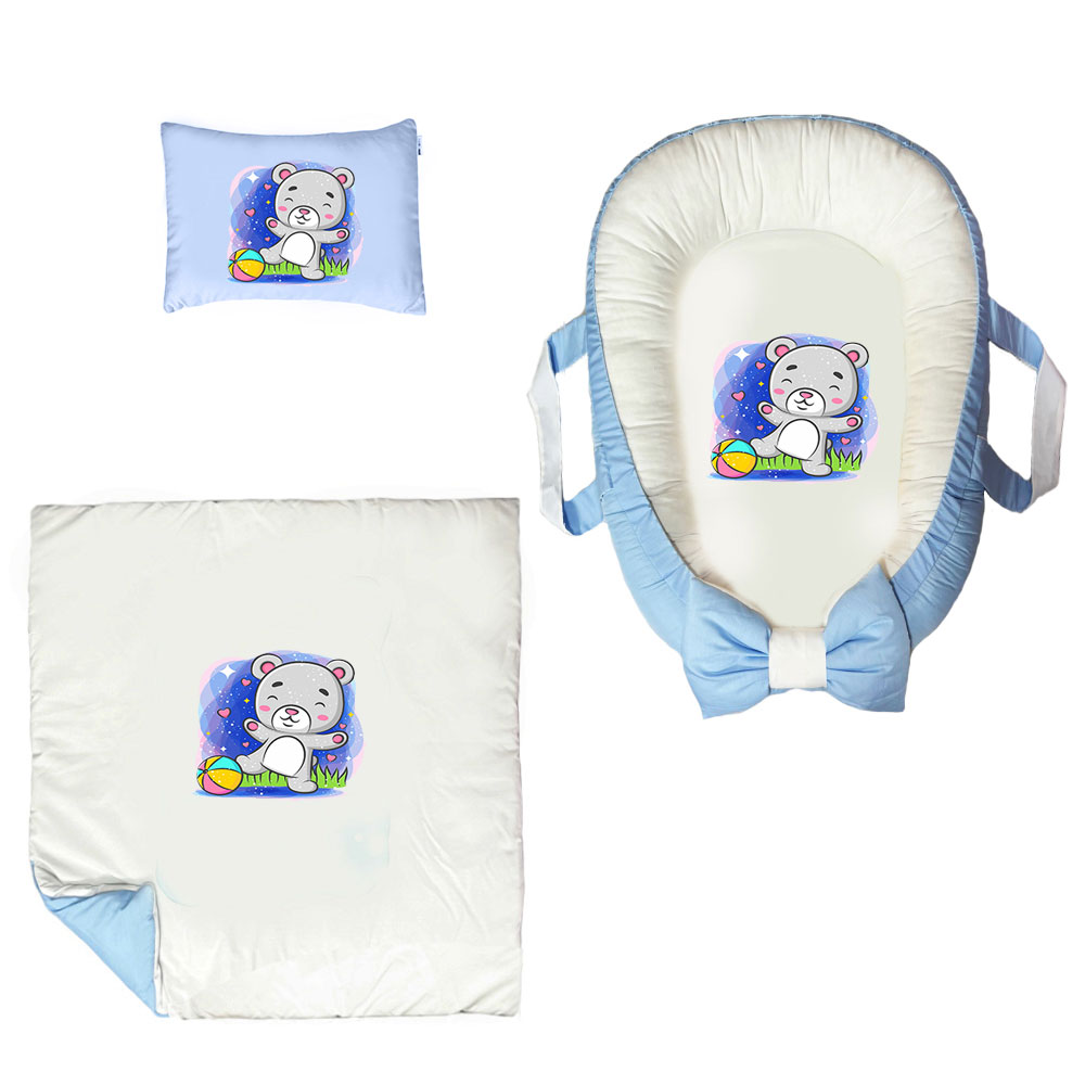 سرویس خواب سه تکه نوزاد ناریکو مدل گارد محافظ دار طرح خرس بازیگوش کد 0488