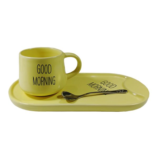 ست فنجان و نعلبکی طرح Good Morning کد 160067 همراه قاشق چایخوری