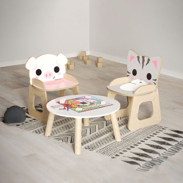 صندلی کودک مدل باغ وحش چوبی گربه