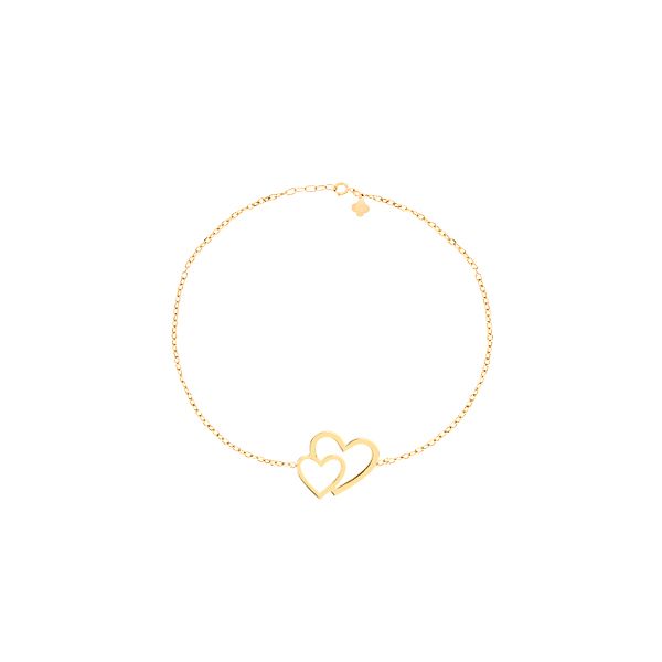 دستبند طلا 18 عیار زنانه ماوی گالری مدل دو قلب لیزری