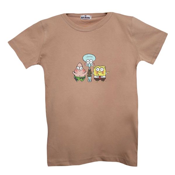 تی شرت آستین کوتاه بچگانه مدل باب اسفنجی و دوستان رنگ کرم