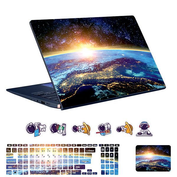 استیکر لپ تاپ توییجین و موییجین طرح Space  کد 167 مناسب برای لپ تاپ 15.6 اینچ به همراه برچسب حروف فارسی کیبورد