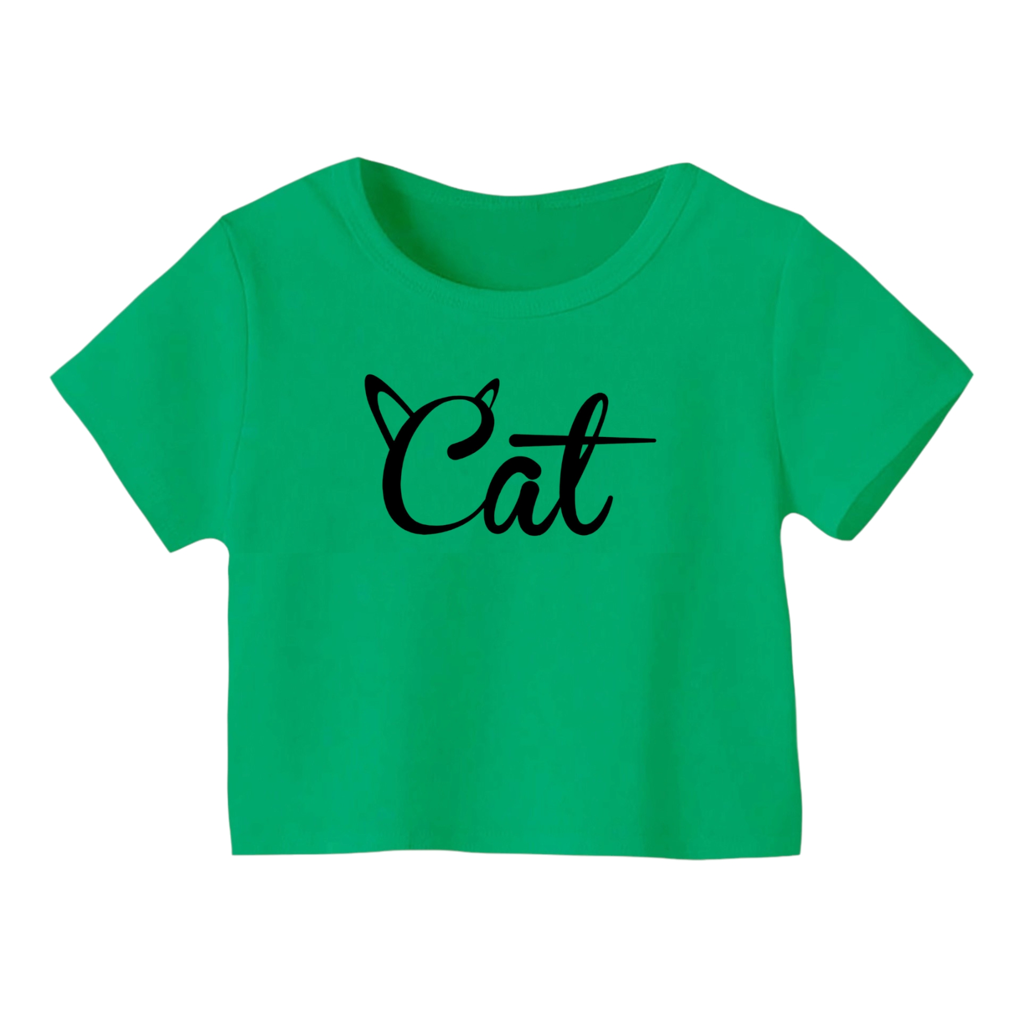 کراپ‌ تی‌شرت آستین کوتاه زنانه مدل گربه کد ۱۲ رنگ سبز
