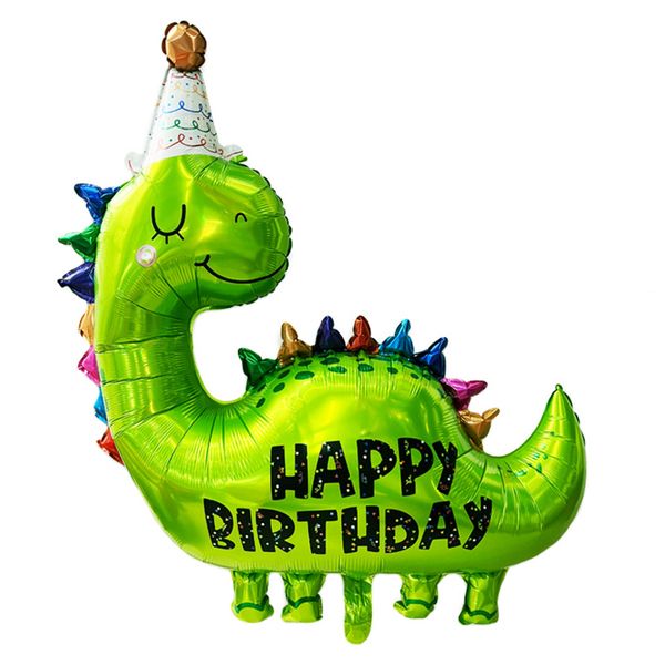 بادکنک فویلی لاکی بالونز مدل دایناسور کلاه دار طرح Happy Birthday کد 1218