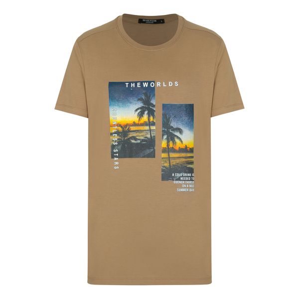 تی شرت آستین کوتاه مردانه سون پون مدل M346 رنگ قهوه ای