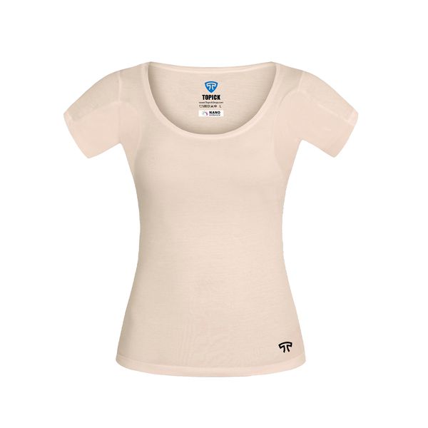 تی شرت آستین کوتاه زنانه تاپیک مدل نانو آنتی باکتریال ضدتعریق مودال رنگ کرم