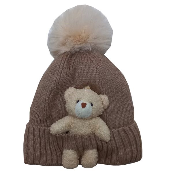 کلاه زمستانی کودک مدل خرسی رنگ قهوه ای