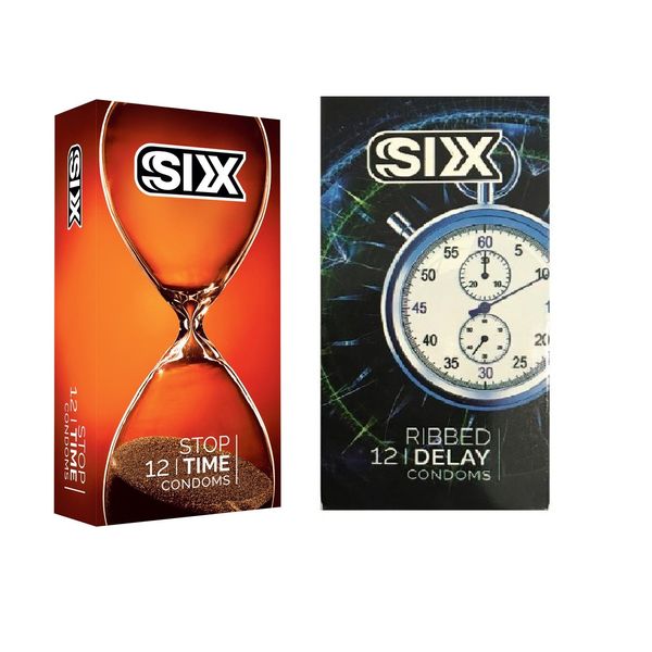 کاندوم سیکس مدل Stop Time بسته 12 عددی به همراه کاندوم سیکس مدل Ribbed Delay بسته 12 عددی