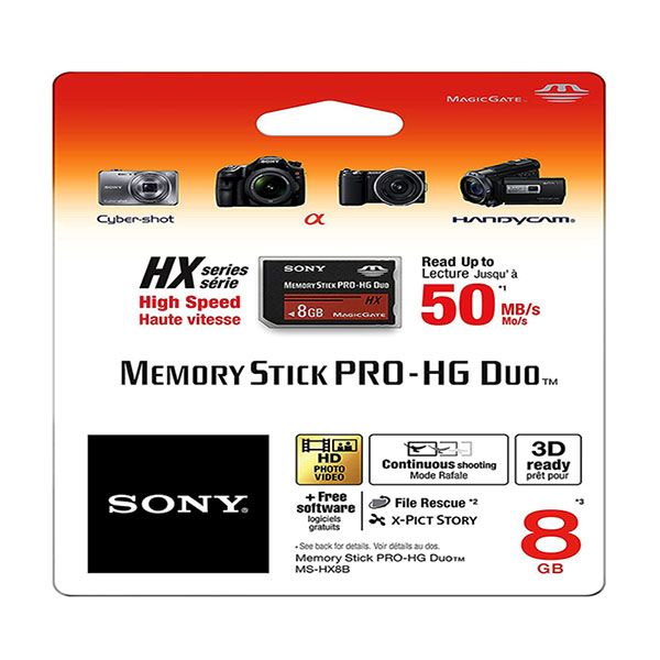 کارت حافظه Stick PRO DUO سونی مدل HX کلاس 2 استاندارد HG سرعت 60MBps ظرفیت 8 گیگابایت