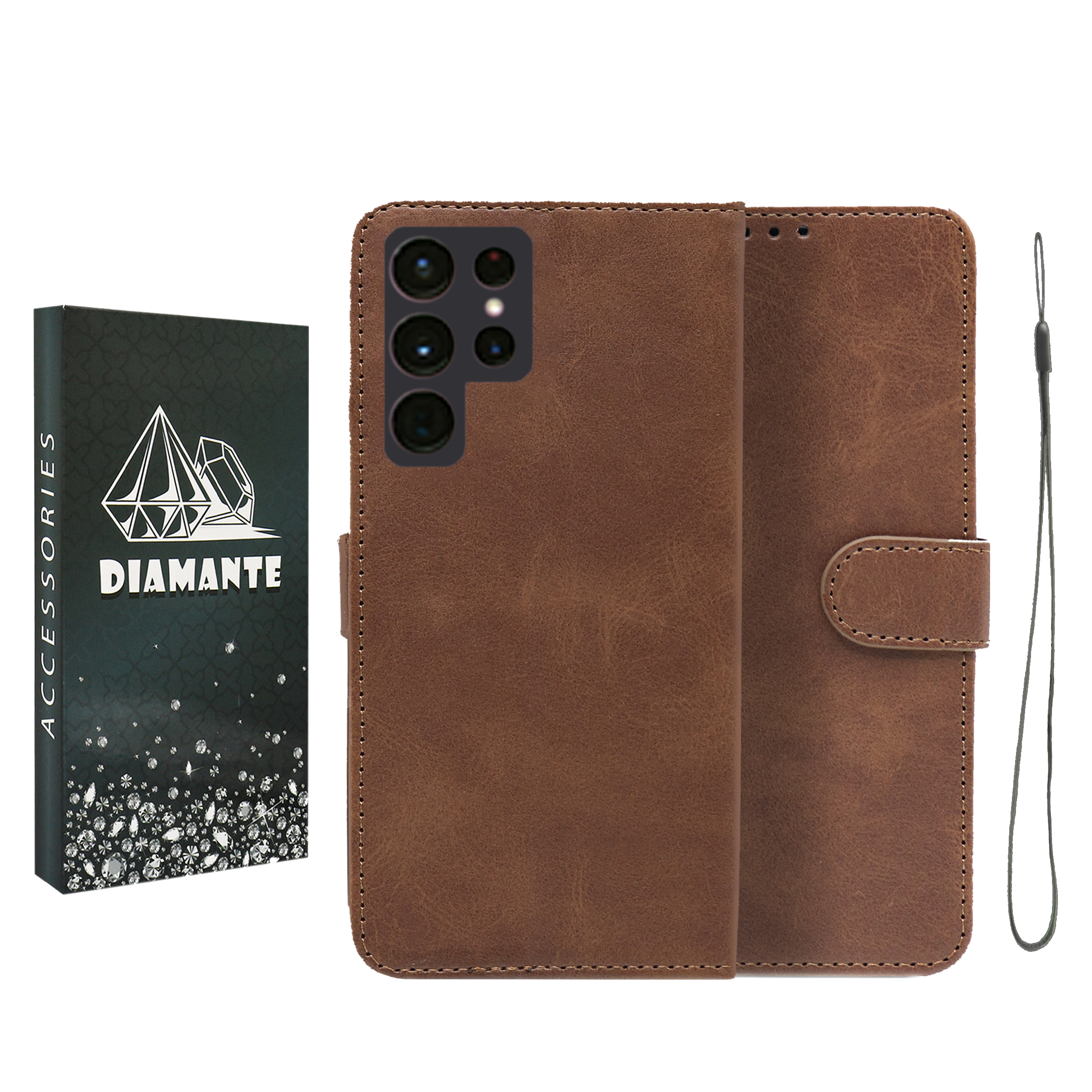 کیف کلاسوری دیامانته مدل Bandaviz Bk مناسب برای گوشی موبایل سامسونگ Galaxy S24 Ultra به همراه بند آویز