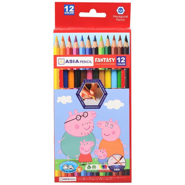 مداد رنگی 12 رنگ آسیا مدل Peppa Pig