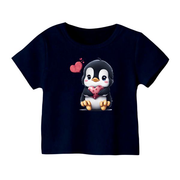 تی شرت آستین کوتاه بچگانه مدل پنگوئن کد ۱۲ رنگ سورمه ای
