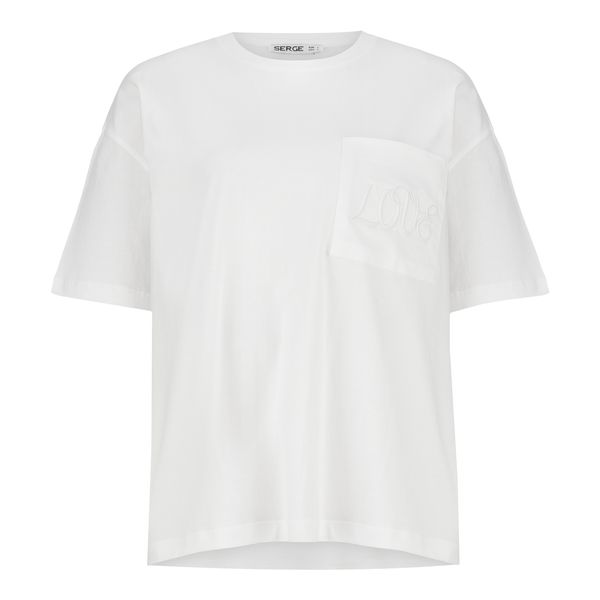 تی شرت آستین کوتاه زنانه سرژه مدل 203378 تک جیب گلدوزی رنگ سفید