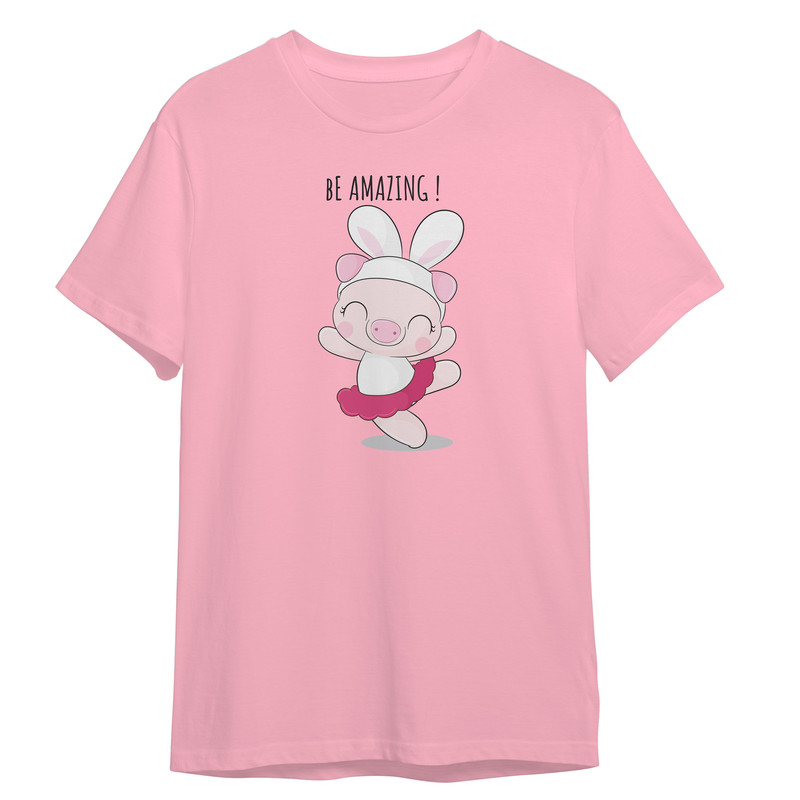 تی شرت آستین کوتاه دخترانه مدل خوک پپا بامزه کد 0644 رنگ صورتی