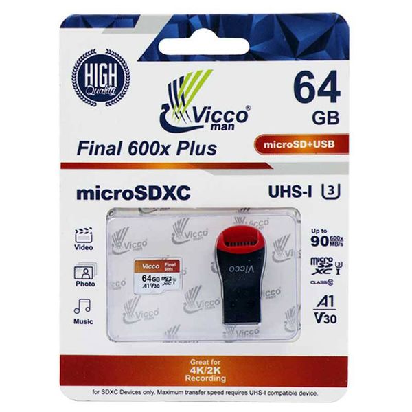 کارت حافظه microSDXC ویکومن مدل Final 600x کلاس 10 استاندارد UHS-I U3 سرعت 90MBps ظرفیت 64 گیگابایت
