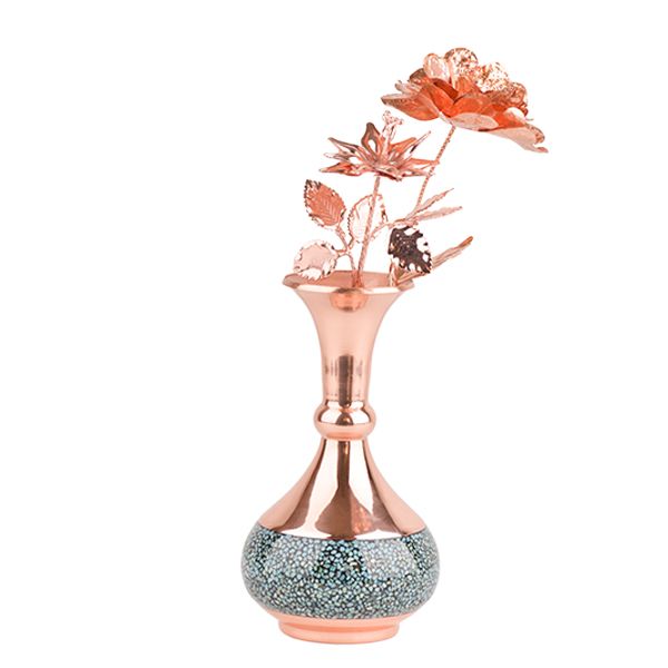 گلدان فیروزه کوبی هنرلوکس مدل FG15 به همراه گل