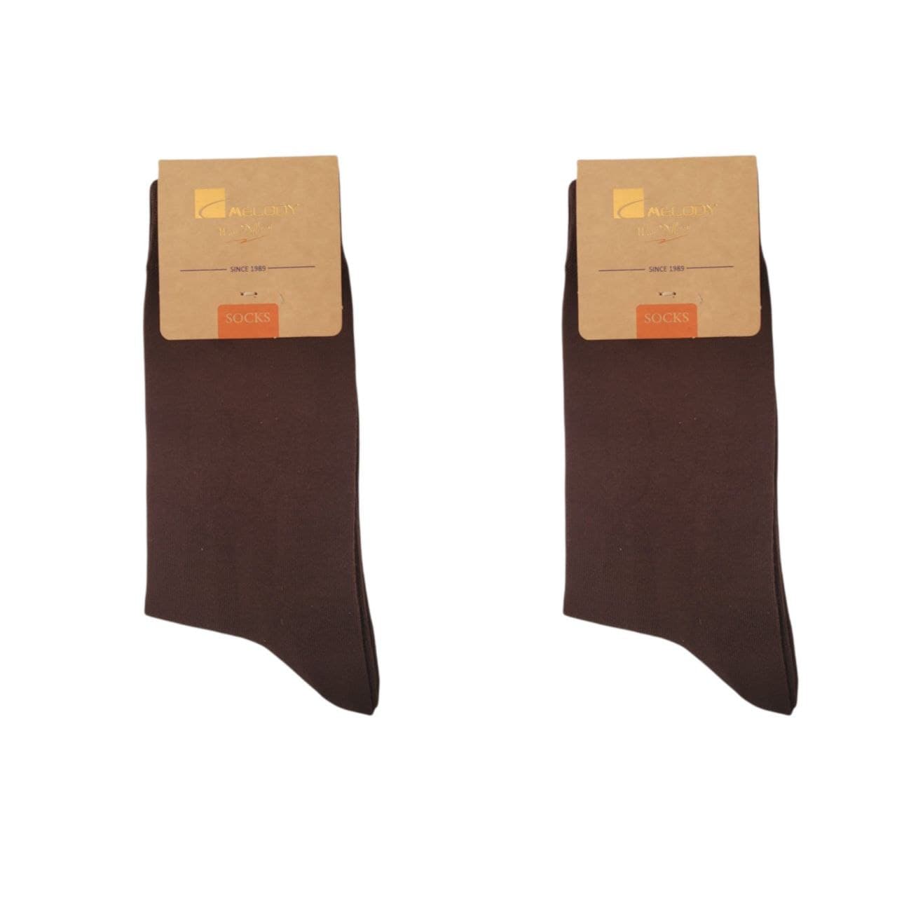 جوراب مردانه ملودی مدل ساده ساقدار رنگ قهوه ای بسته 2 عددی