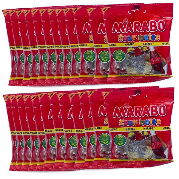 پاستیل لقمه ای نواری با طعم کولا مارابو - 50 گرم بسته 24 عددی