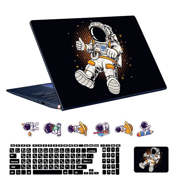 استیکر لپ تاپ توییجین و موییجین طرح astronaut کد 18 مناسب برای لپ تاپ 15.6 اینچ به همراه برچسب حروف فارسی کیبورد