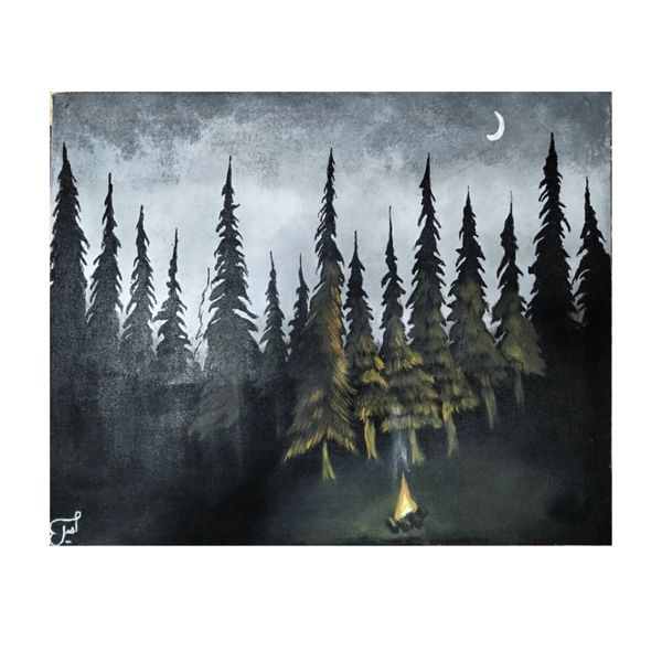تابلو نقاشی رنگ روغن طرح جنگل شب