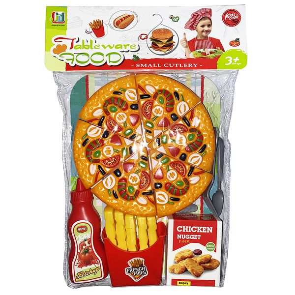 ست اسباب بازی فست فود مدل پیتزا برشی طرح مرغ سوخاری کد 1-601