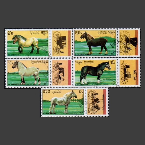 تمبر یادگاری مدل کشور کامبوج اسبها مجموعه 5 عددی