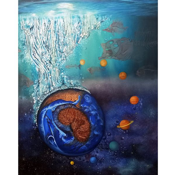 تابلو نقاشی رنگ روغن طرح سیاره آب