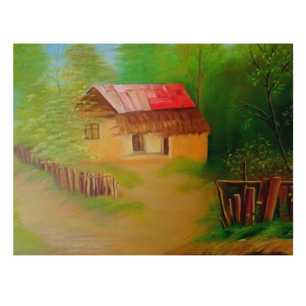 تابلو نقاشی رنگ روغن مدل کلبه روستایی کد 10