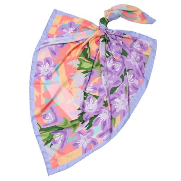 روسری زنانه مدل ابریشم توییل قواره 90 طرح گل بهاری کد ana-2941