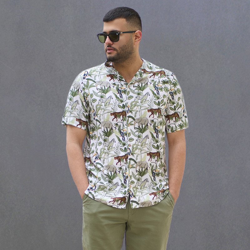 پیراهن آستین کوتاه مردانه مدل هاوایی کد 1017-131