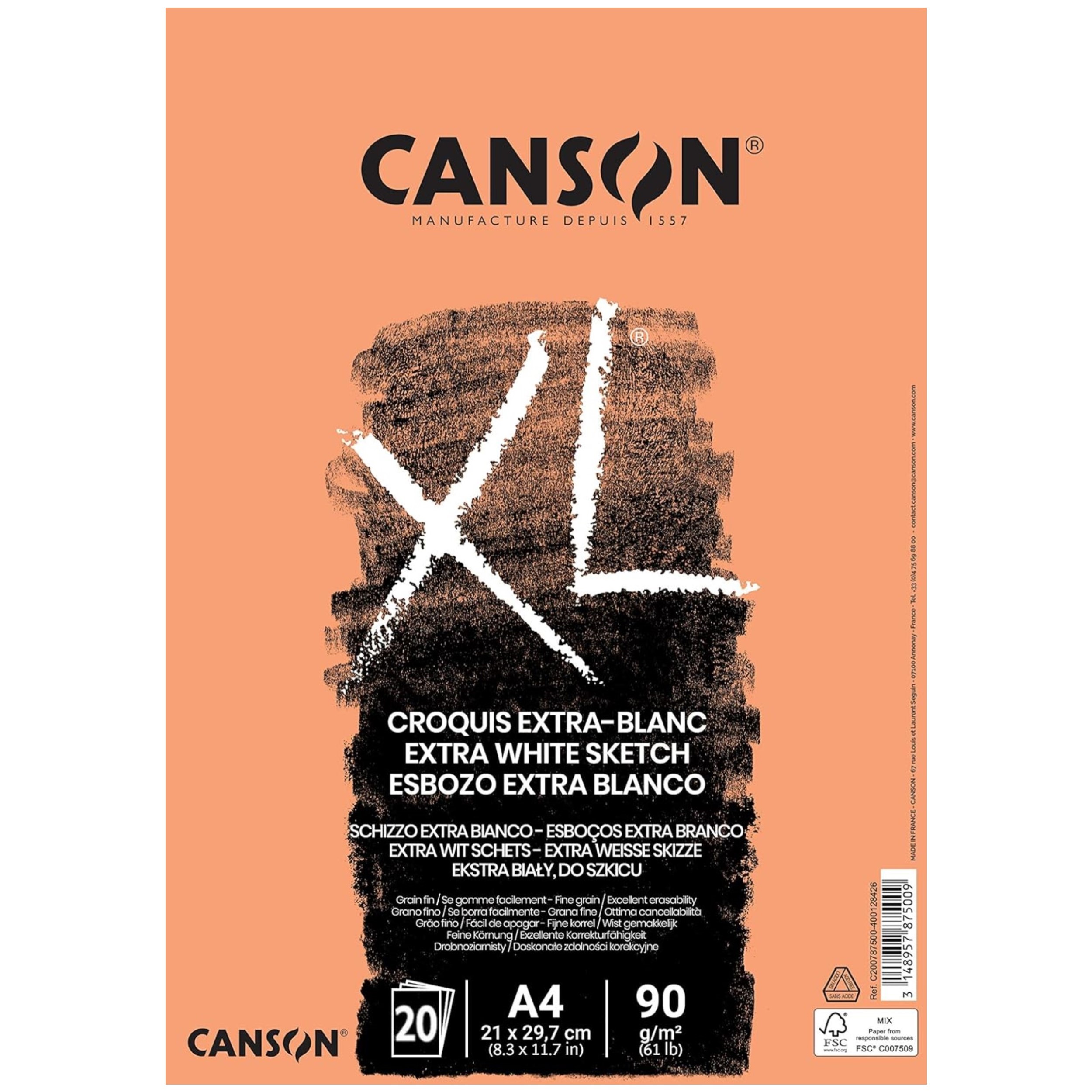 کاغذ طراحی کانسون مدل XL کد 90gsm سایز 29.7 × 21 سانتی متر بسته 20 عددی