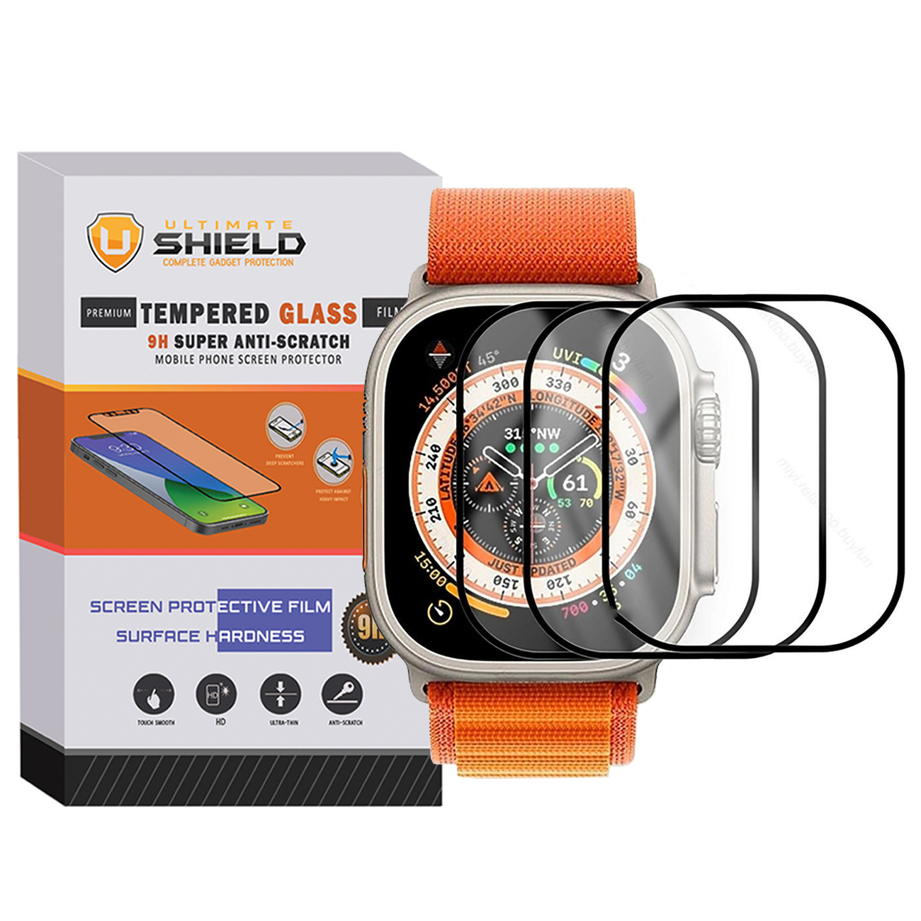 محافظ صفحه نمایش شیشه‌ای آلتیمیت شیلد مدل SH-FULL-UL مناسب برای ساعت هوشمند ویرفیت X8 Ultra بسته سه عددی