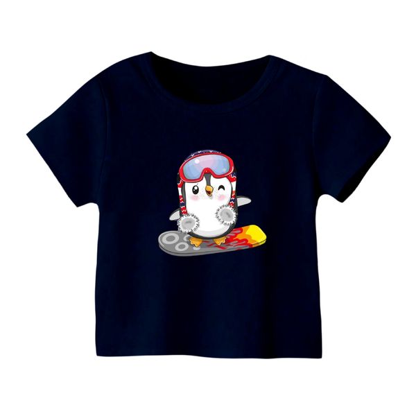 تی شرت آستین کوتاه بچگانه مدل پنگوئن کد ۱۰ رنگ سورمه ای