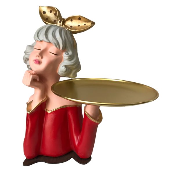 مجسمه هوم لاکس مدل دختر سینی فلزی به دست