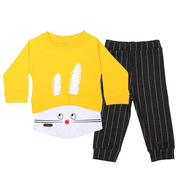 ست تی شرت و شلوار نوزادی تیک تاک مدل خرگوش رنگ زرد