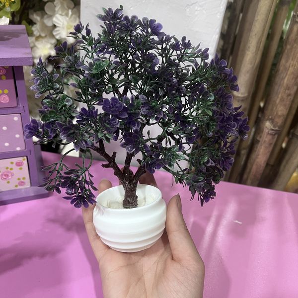 گلدان به همراه گل مصنوعی مدل درختچه زندگی مینیاتوری 01