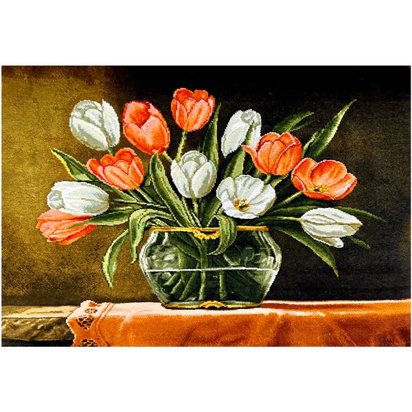 تابلو فرش دستباف فرش میرنظامی مدل گل لاله و گلدان شیشه ای کد 1724