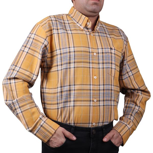 پیراهن آستین بلند مردانه مدل پنبه کد 7233 رنگ خردلی