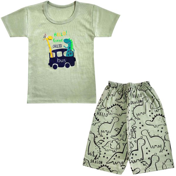 ست تی شرت و شلوارک پسرانه مدل دایناسور کد 3961 رنگ سبز