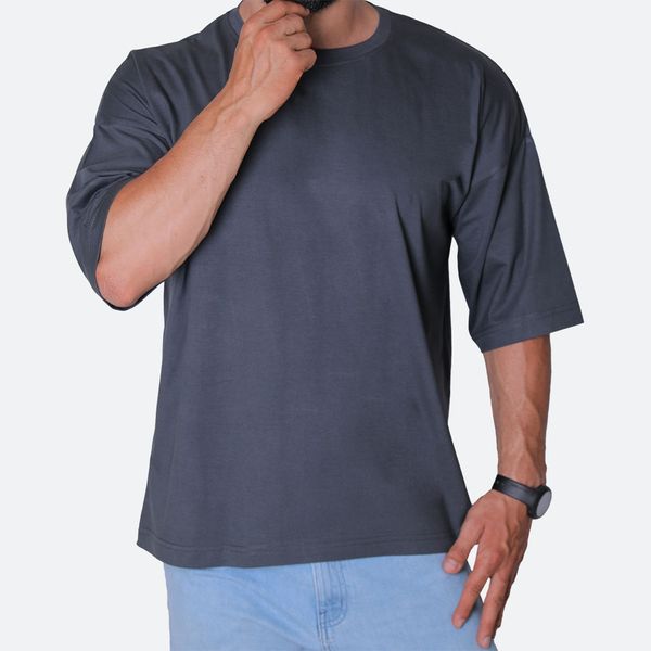 تی شرت اورسایز  آستین کوتاه مردانه مدل باکسی رنگ فیلی