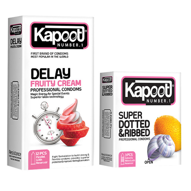 کاندوم کاپوت مدل Delay Fruity Cream بسته 12 عددی به همراه کاندوم کاپوت مدل Super Dotted And Ribbed بسته 3 عددی