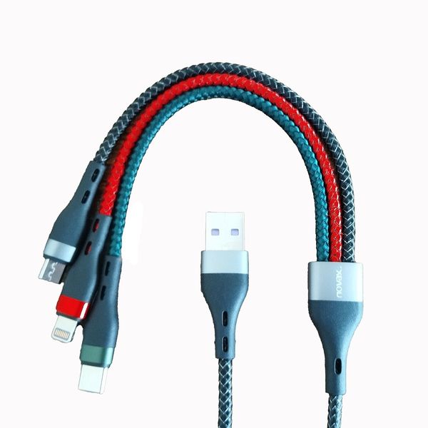 کابل تبدیل USB به microUSB/لایتنینگ/USB-C نواکس مدلL117 طول 1.2 متر
