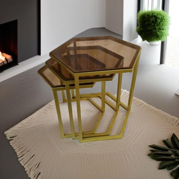 میز عسلی مدل شش ضلعی مجموعه سه عددی